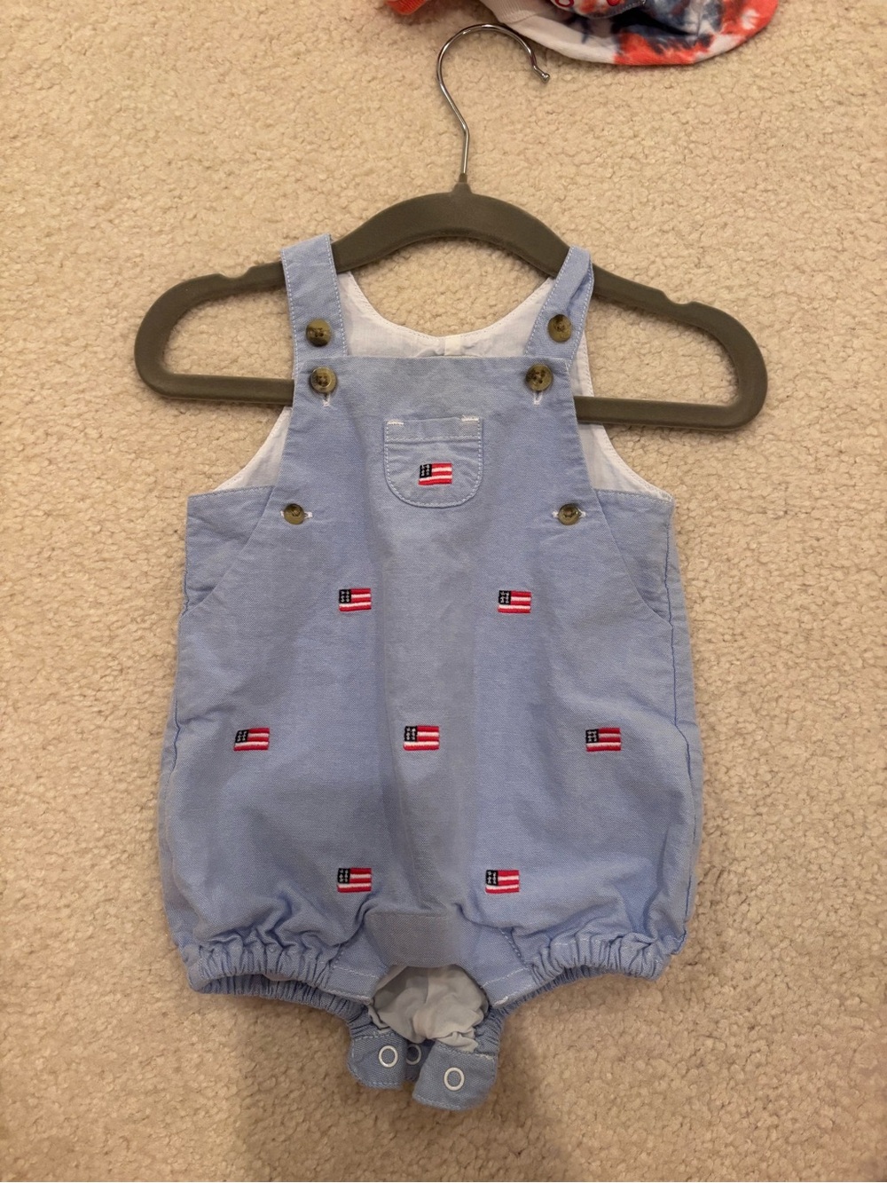 Janie and Jack Light Blue Embroidered Flag Romper